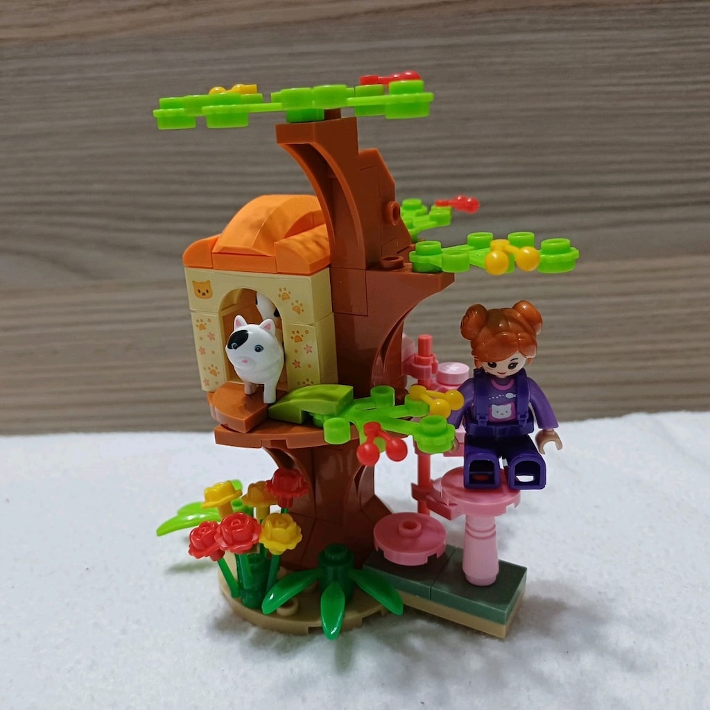 Kılavuzlu & Minifigürlü Kedi Yuvalı Ağaç Ev Yapı Blokları Seti - 7
