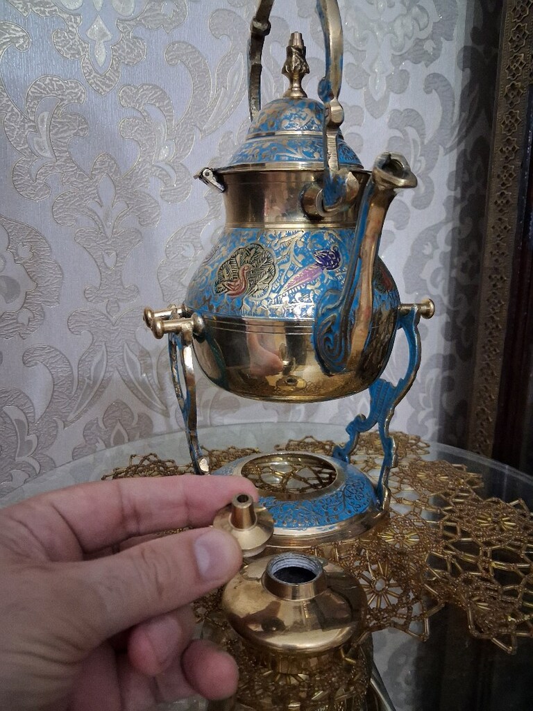 iran işi pirinç işlemeli çaydanlık - 4