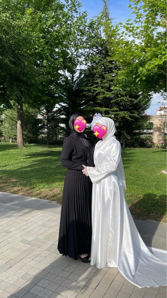 beyaz nikah elbisesi eldiven şapka dahil - 2