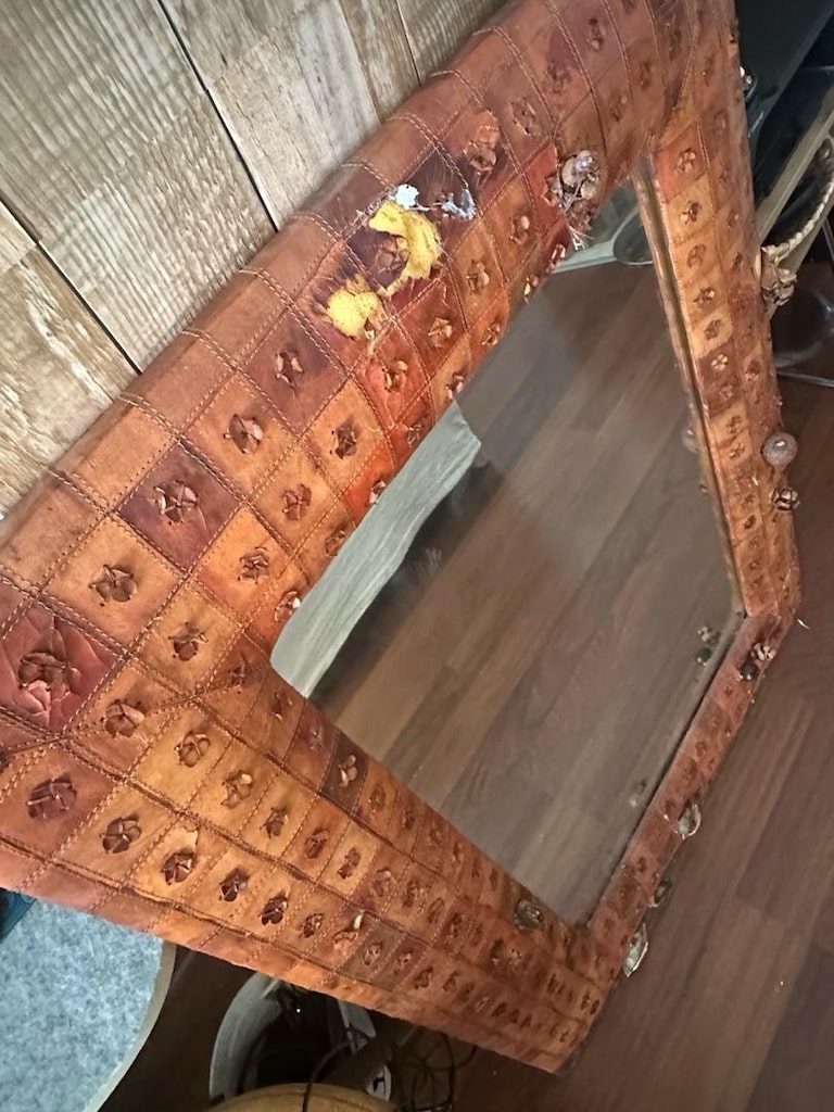 80*100cm Büyük Boy Deri Kaplama Dekoratif Ayna - Rustik / Bohem - 3