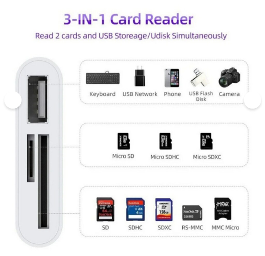 Type C To SD Micro SD TF Kart Okuyucu ve USB Çevirici 3 in 1 Dönüştürü - 8