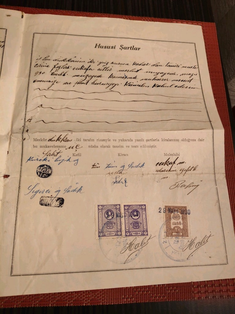 1930 Zile Noterliği - Damga Pullu & Mühürlü Orijinal Kira Mukavelesi - 4