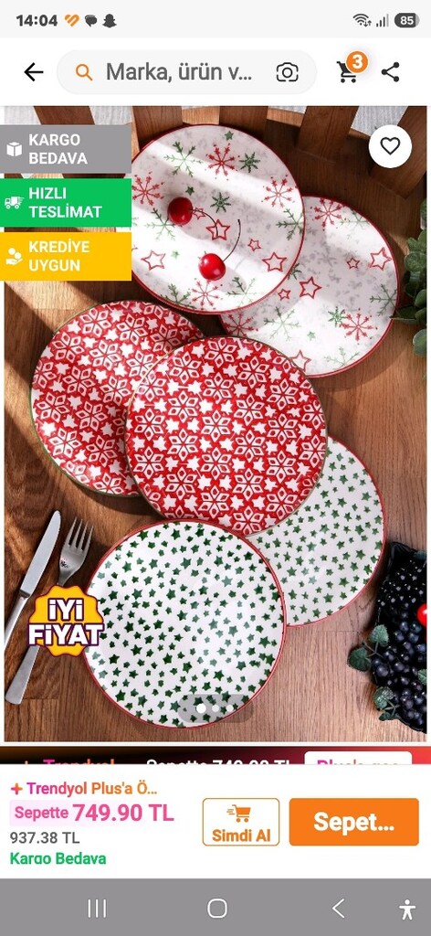 6 lı 21 cm pasta tabak seti - 5