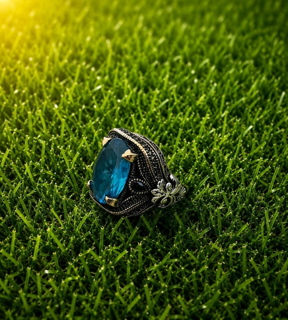925 Ayar Aqua Marin Taşlı Gümüş Yüzük - 4