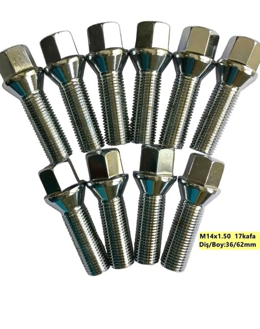 Bijon Takımı Krom Kaplı M14x1.5-Aa-17mm Diş BOY_36/62mm 10 Adet Bijon.