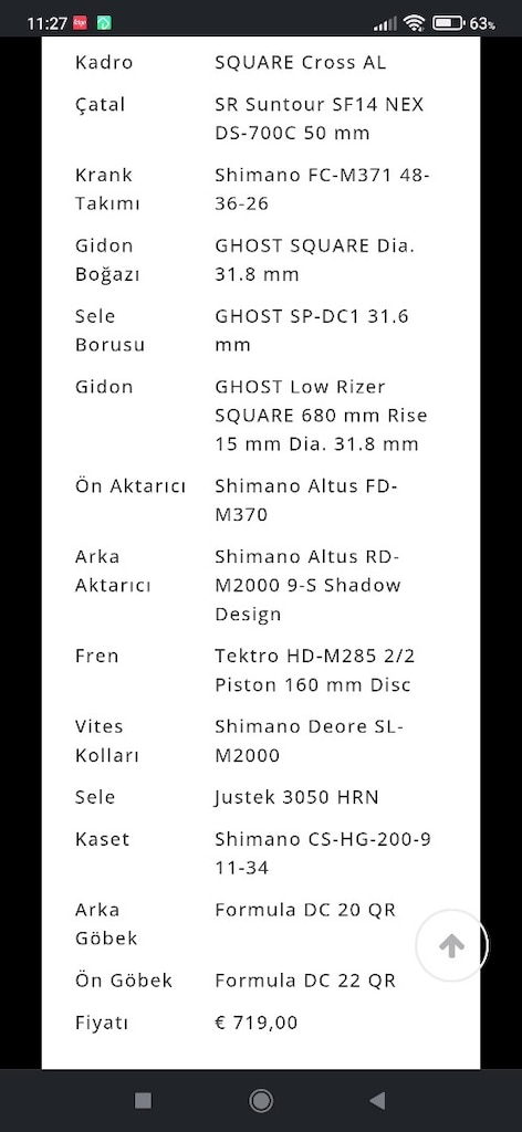 GHOST SQUARE Cross 1.8 serisi 28 jant 52 cm 27 vts. hidrolik disk fren - 2