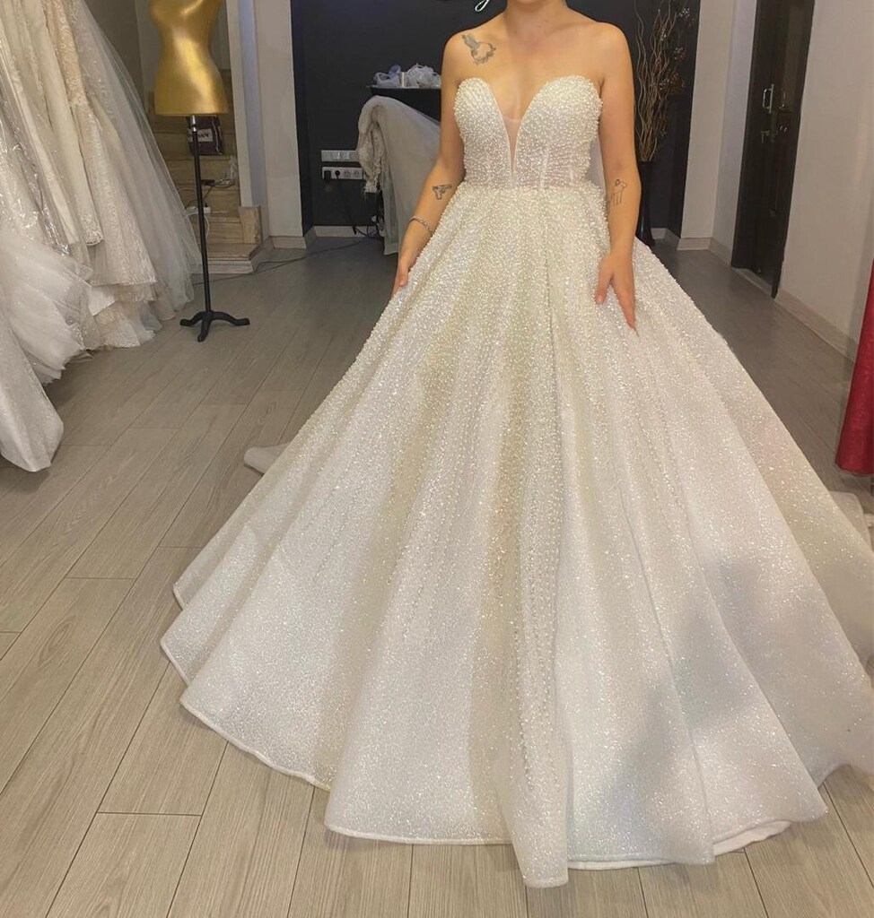 PRENSES MODEL TAŞLI ÖZEL DİKİM GELİNLİK - 5