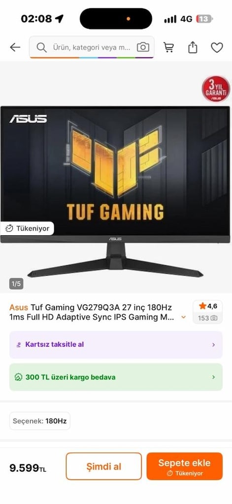 21 AY GARANTİLİ ASUS TUF 27 İNÇ 180HZ OYUNCU MONİTÖRÜ - 5