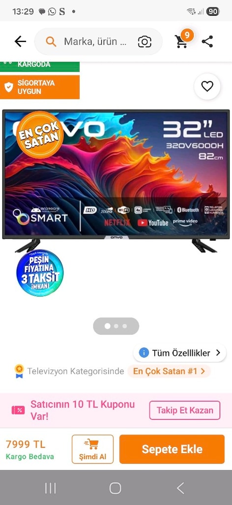 sıfır led televizyon onvo jelatinli kutusunda - 2