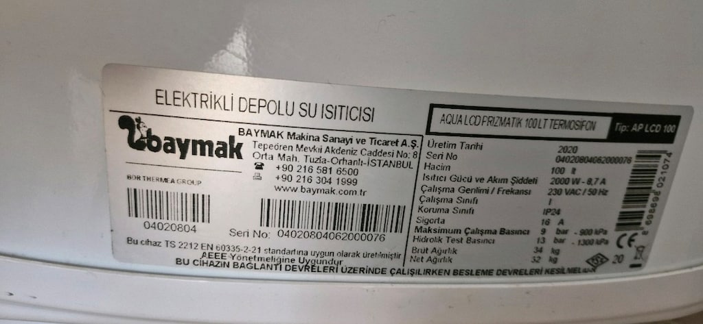 BAYMAK AQUA PRİZMATİK 100 LT TERMOSİFON - 5