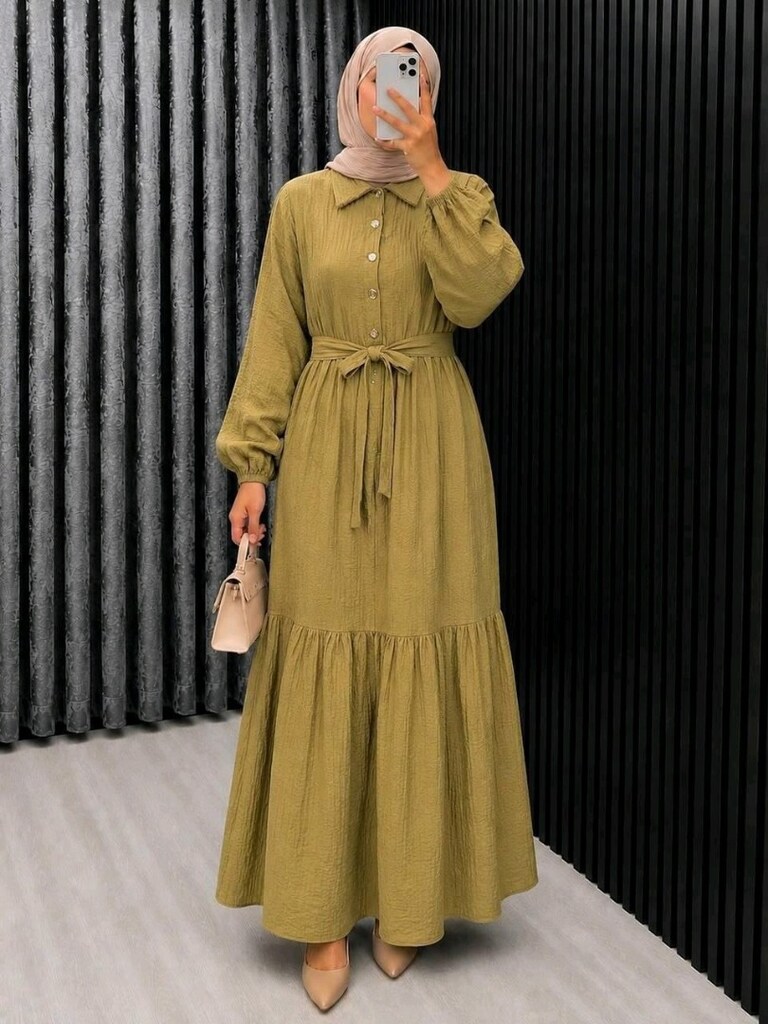 Yeni Sezon Gofre Kumaş ESRA Elbise - 4