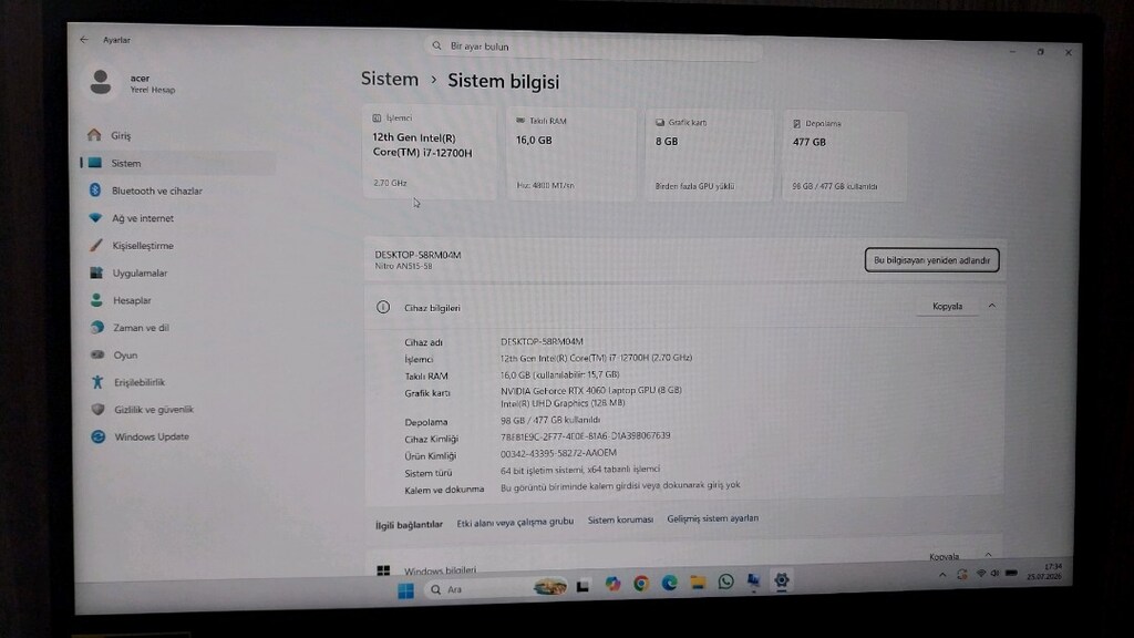 Acer Nitro 5 AN515-58 Gaming Laptop | i7-12700H | RTX 4060 8 GB | 16 G - 10