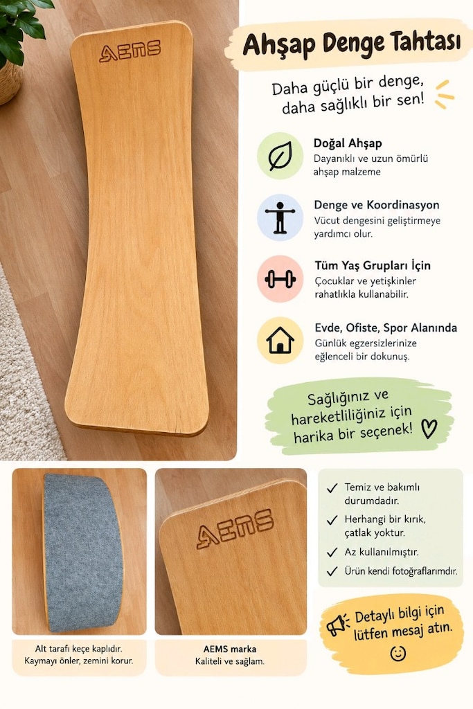 AEMS Ahşap Denge Tahtası – Temiz & Az Kullanılmış - 4