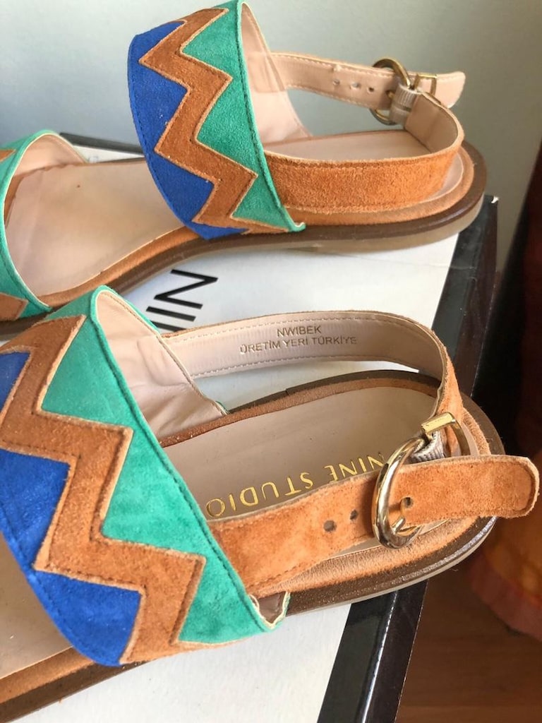 nine west hakiki süet etnik desen sandalet - 5