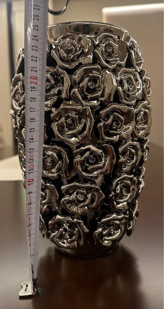 paşabahçe gümüş renkli güllü seramik vazo - 3