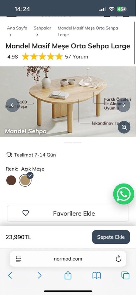 Normod masif meşe orta sehpa normod - 3