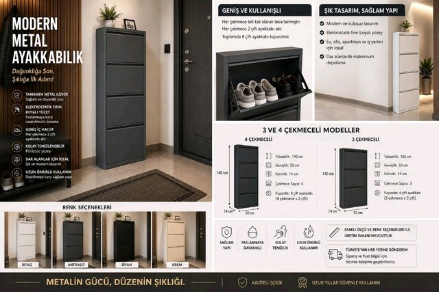 modern metal ayakkabılık 3 çekmeceli