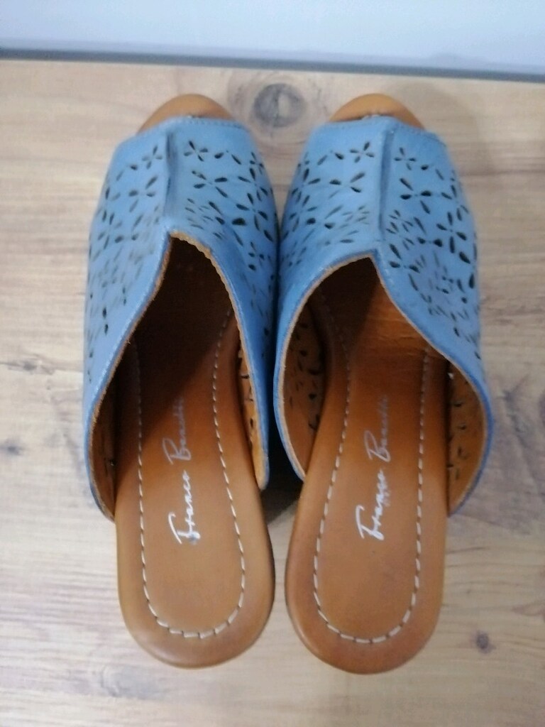 FLO HAKİKİ DERİ MAVİ SANDALET Dolgu TOPUK - 7
