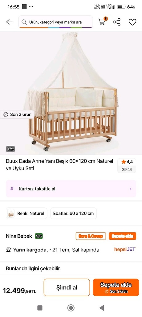 ahşap beşik natürel