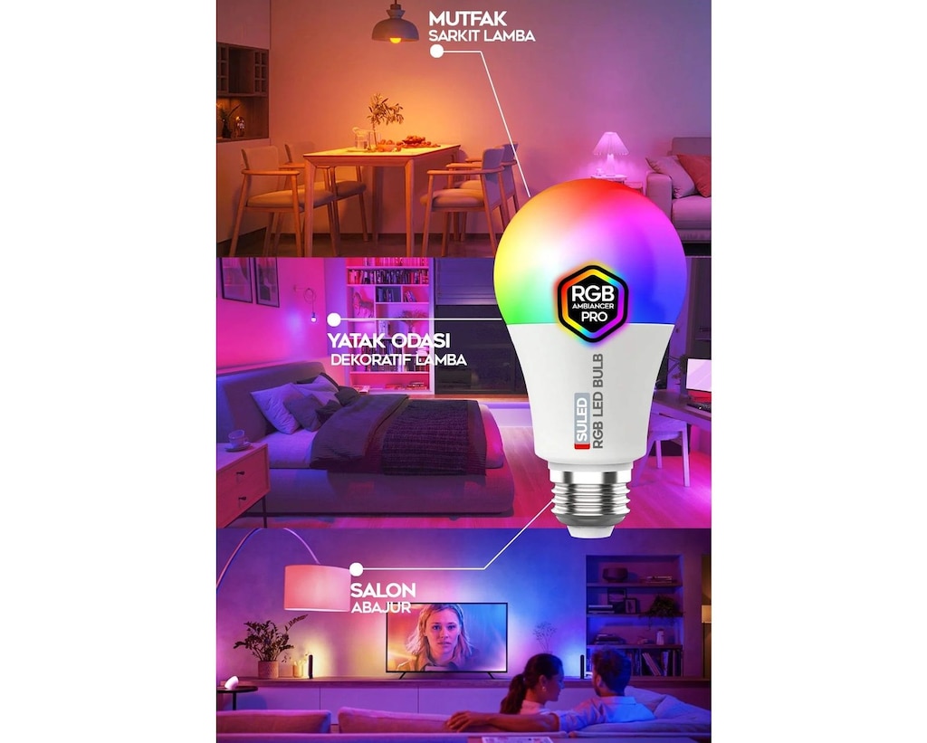 4 ADET Suled Rgb Led Kumandalı Lamba - 3