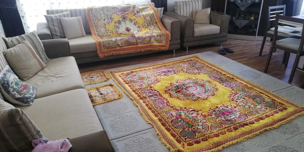 Antika yatak örtüsü, masa örtü, 2 kırlent - 4