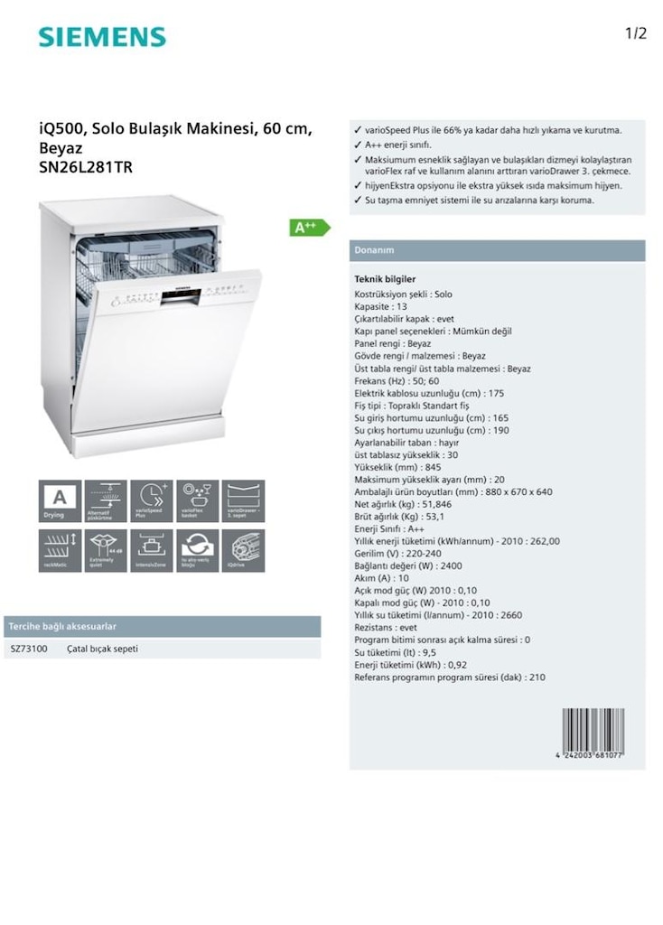 Siemens Üst çekmeceli bulaşık makinesi - 6