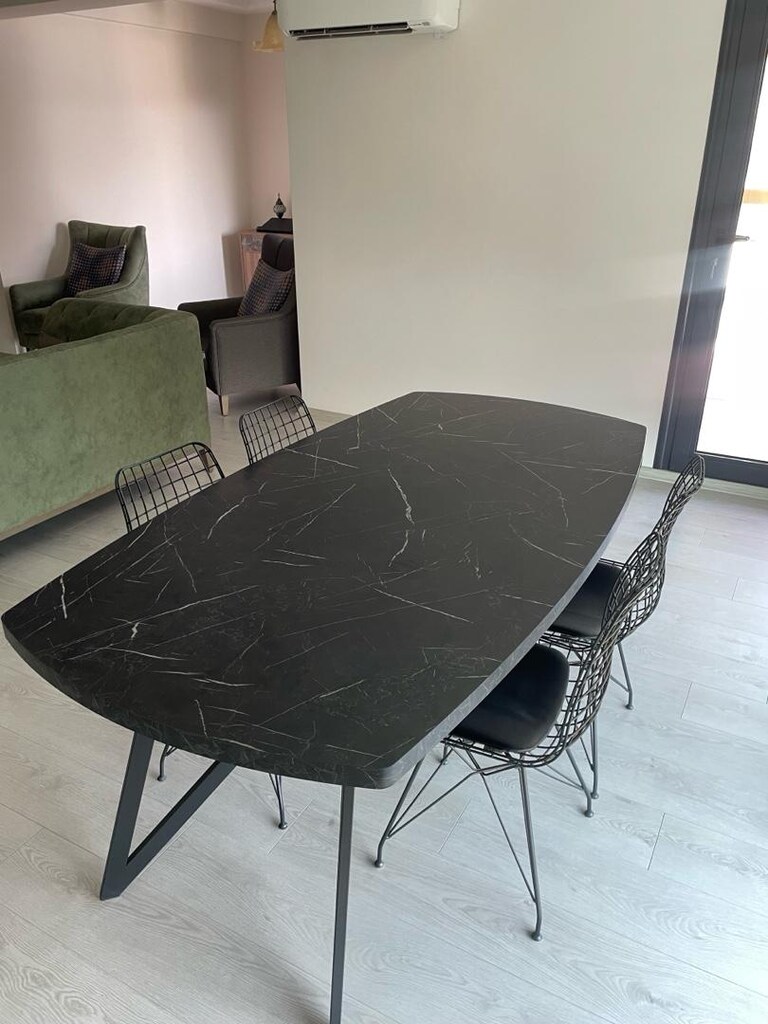 Vivense 180x95 cm Siyah Mermer Desenli Yemek Masası + 4 Sandalye - 6
