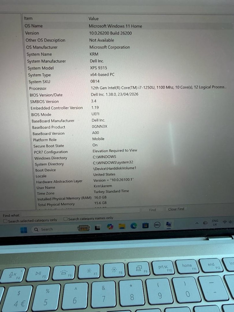 Dell XPS 9315 12 th Gen Intel (R) Core(TM) İ7 - 6