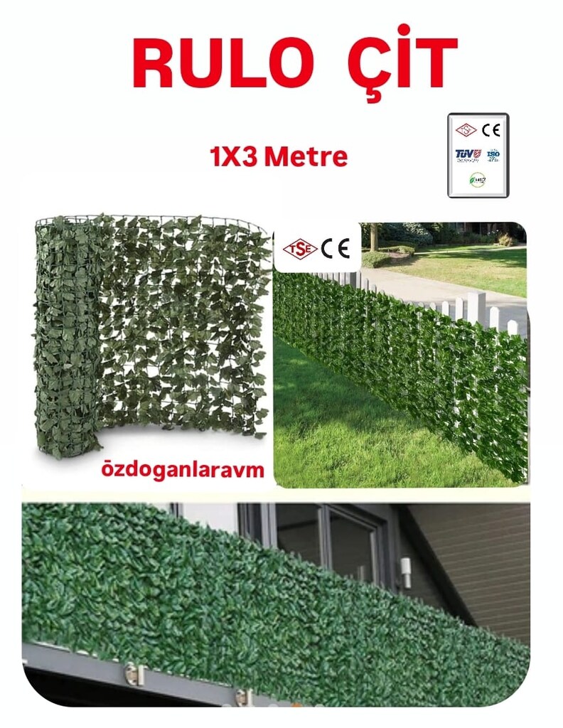 Rulo 1x3 Metre Bahçe Balkon Çit Yapay Sarmaşık - 3