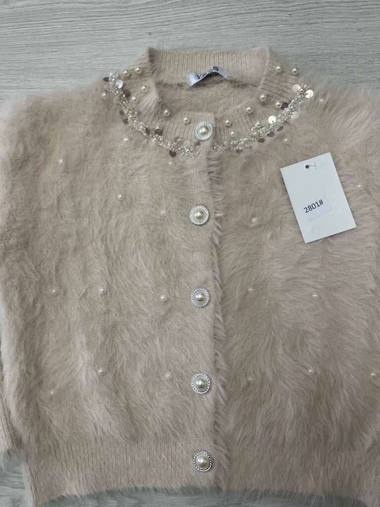 angora tüylü hırka bej - 3