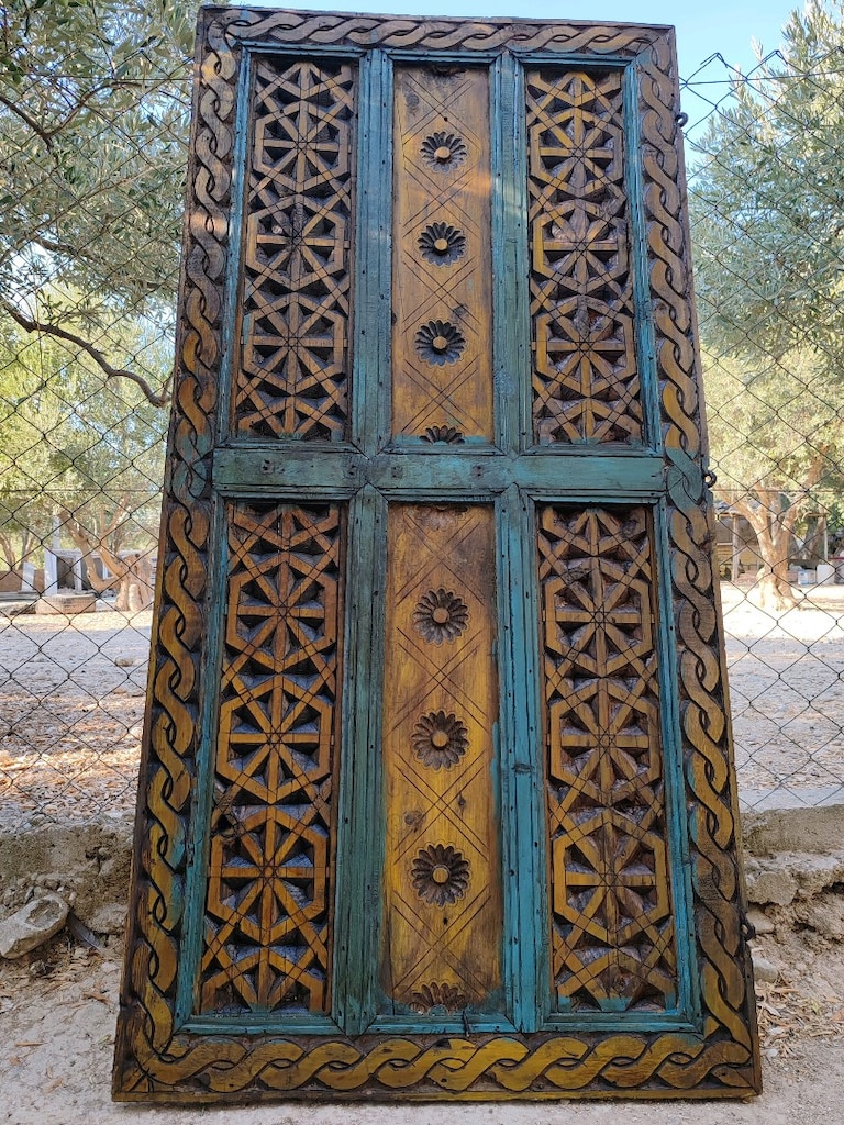 tamamı el oyması eski ahşap kapı 170-80 cm - 4