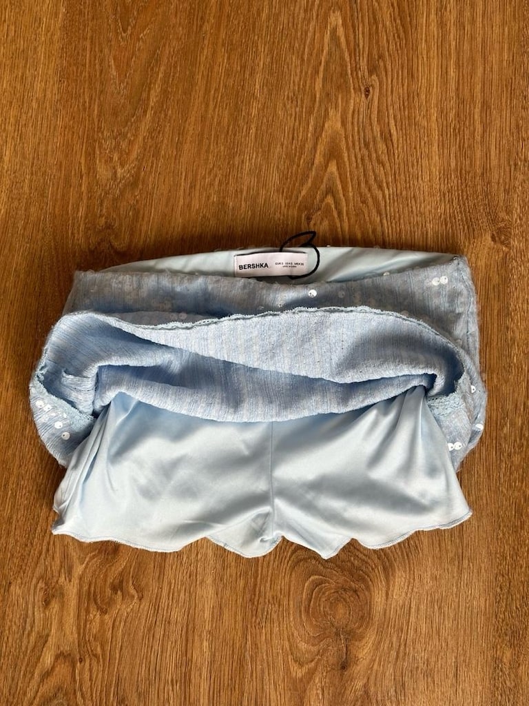 Bershka Dantel Pullu Mini Etek - Açık Mavi - 3