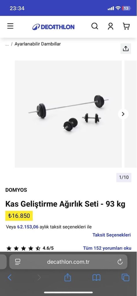 Decathlon Domyos 175 cm Halter Barı + 4x10 kg Döküm Plaka (48,7 kg) - 6