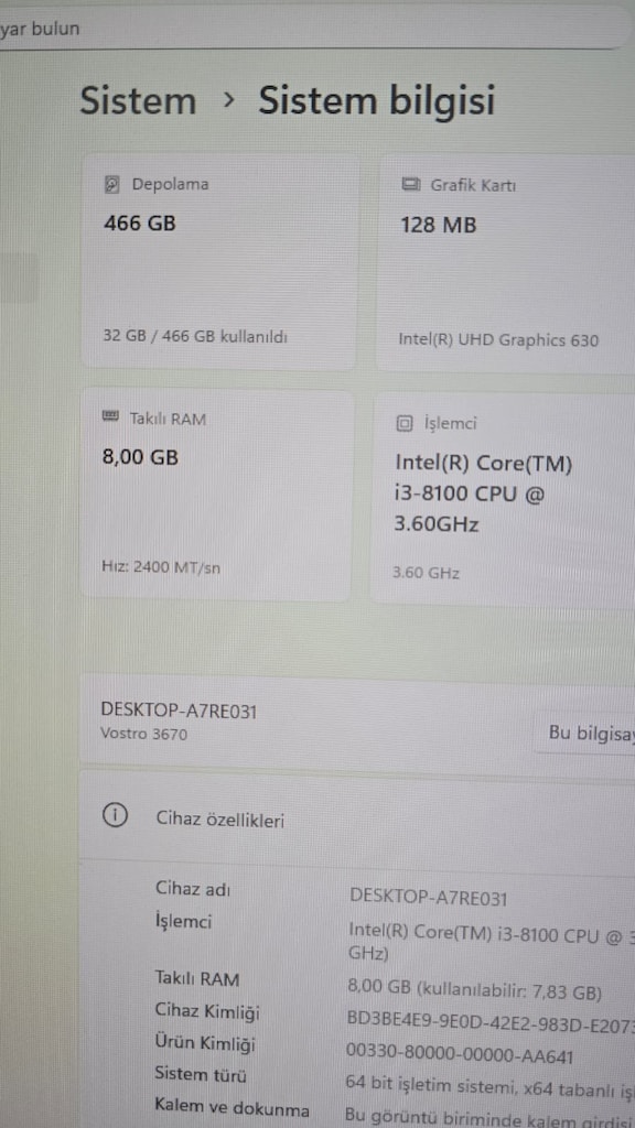DELL VOSTRO İ3 8100 MASAÜSTÜ OFİS İNTERNET PC - 3
