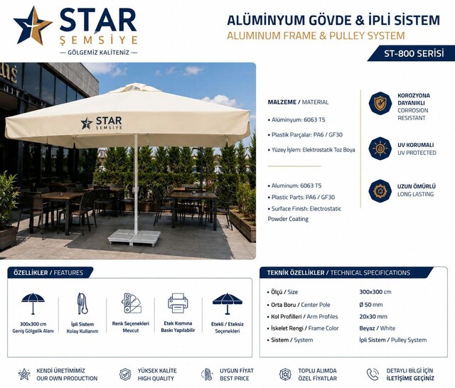 Star Şemsiye 300*300 İpli Sistem Şemsiye Profesyonel