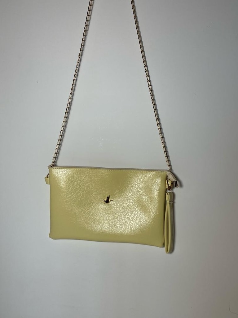 Pastel Sarı Zincirli Mini Clutch Çanta - 2
