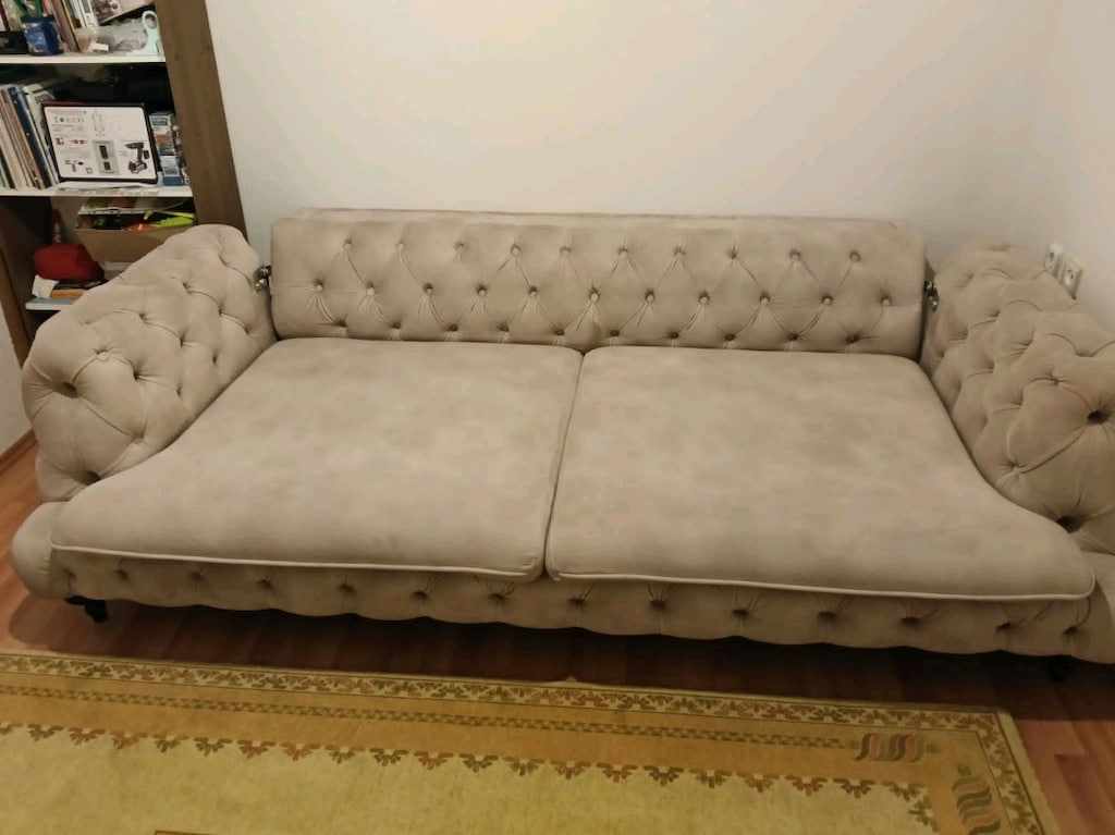 Çok Temiz Krem Renk Chesterfield / Chester Üçlü Koltuk - 5