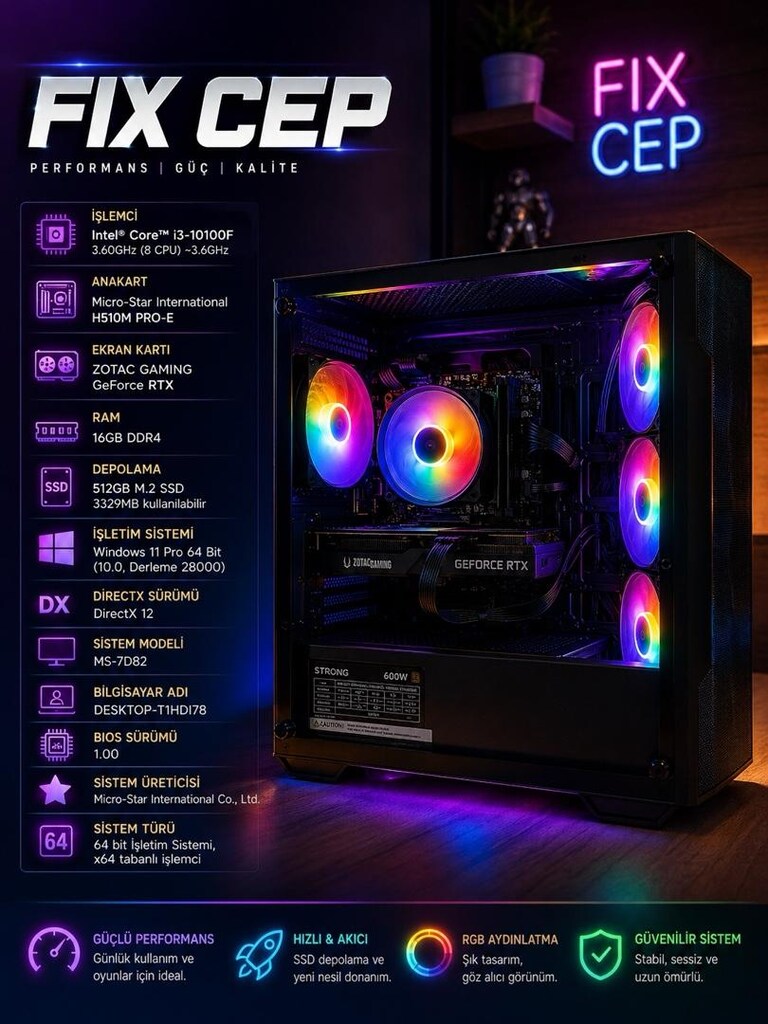 RTX 3050 8GB | i3-10100F | 16GB RAM | Win11 Hazır PC - 4