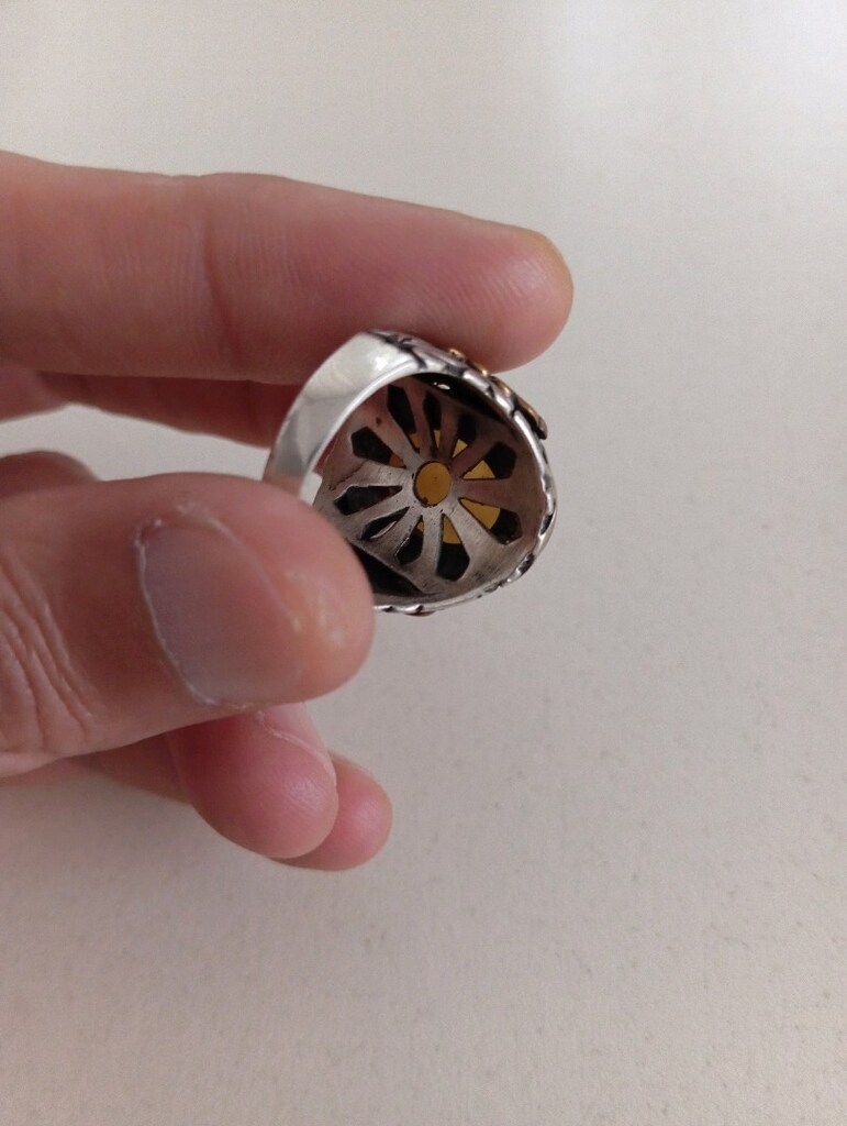 Damla Kehribar taşlı 925 ayar gümüş yüzük - 4