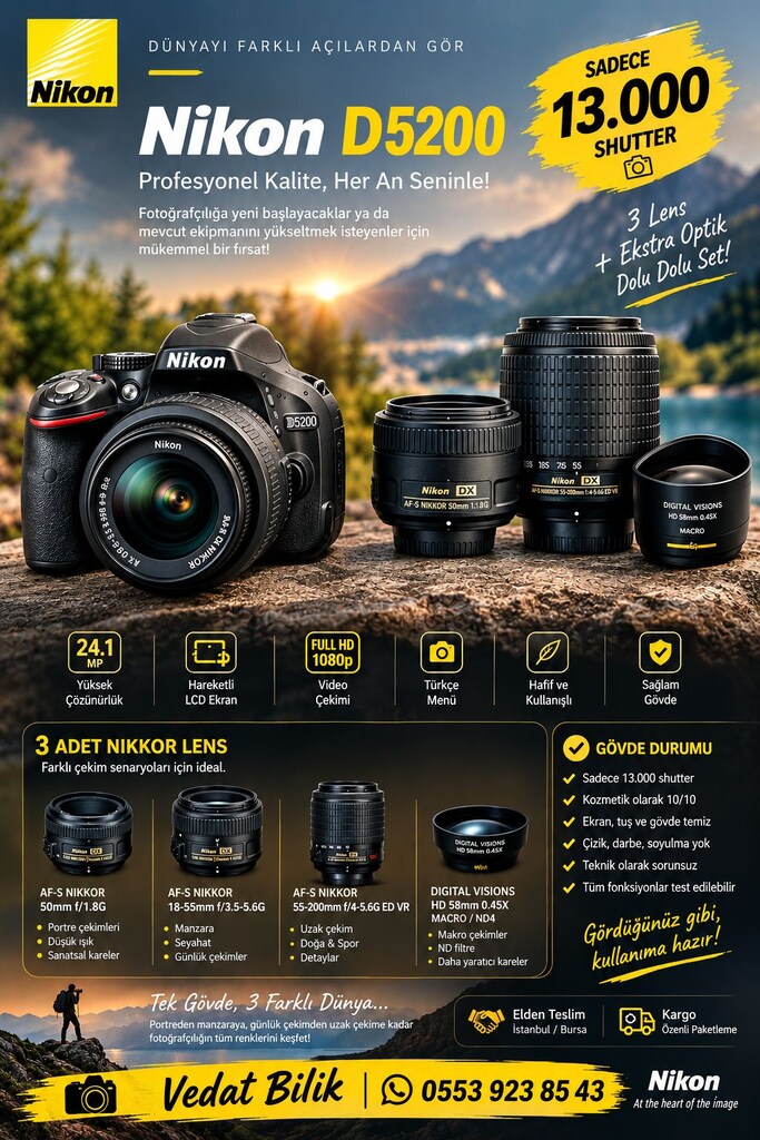 NIKON D5200 + 3 NIKKOR LENS – SADECE 13.000 SHUTTER! - 17