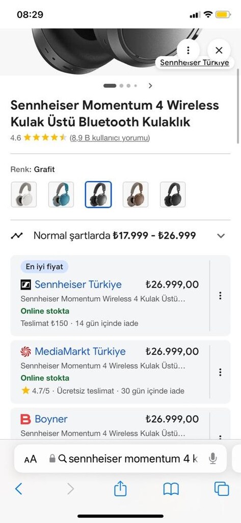 KAPALI KUTU• SIFIR• SENNHEİSER MOMENTUM 4 WİRELESS KULAK ÜSTÜ KULAKLIK - 5