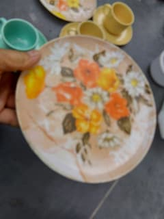 Vintage Güral stoneware porselen fincan. Vintage renk melamin tabak. - 10