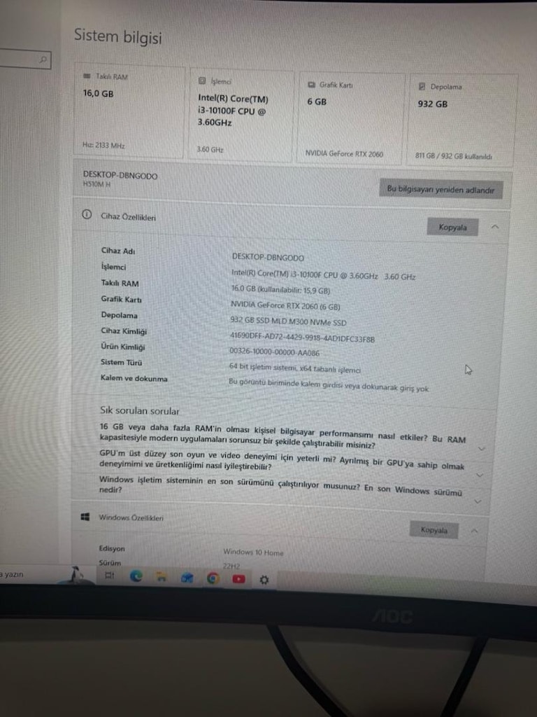 RTX 2060 6GB/i3-10100/16GB RAM/1TBSSD FULL SET OYUN BİLGİSAYARI - 3