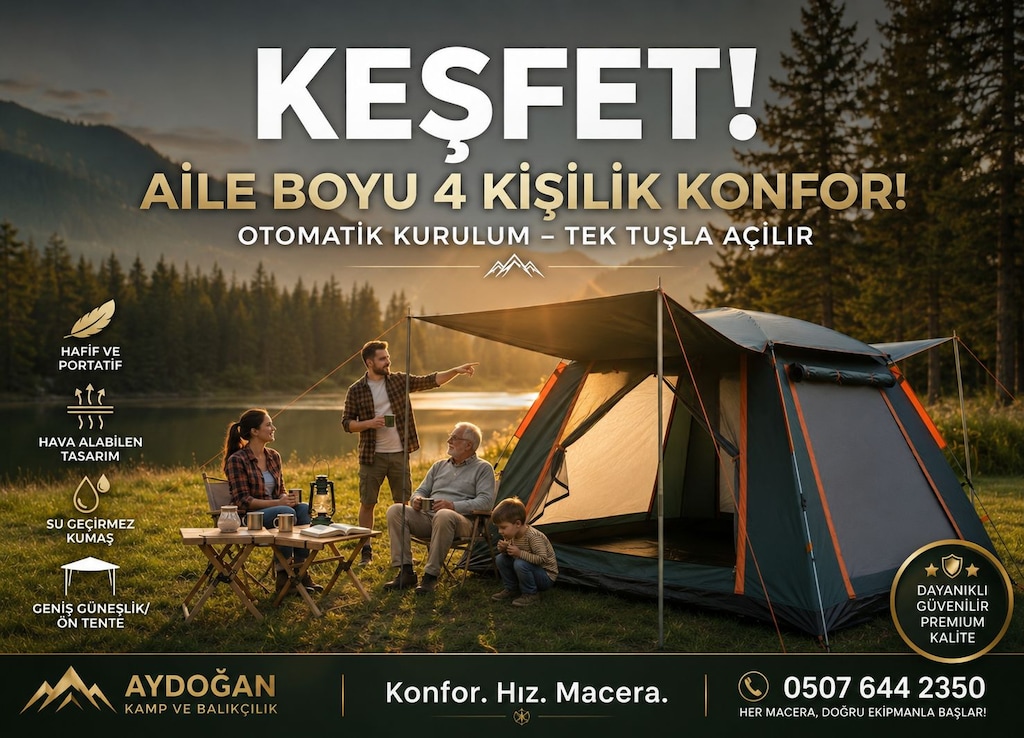 Her Ailenin İhtiyacı Dört Kişilik Otomatik Kamp Çadırı