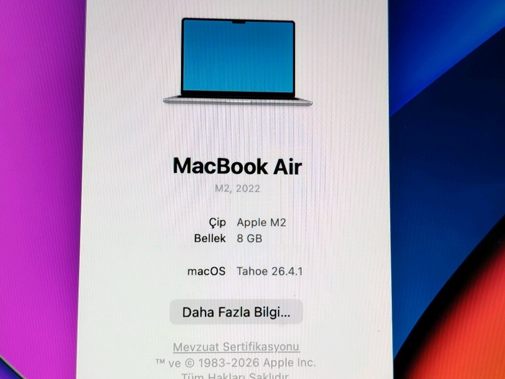 MacBook Air 2022 M2 ÇİP 8GB RAM 256GB PİL DEVRİ SADECE 44 - 5