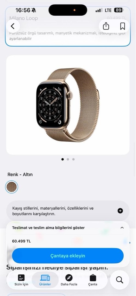 Apple Watch Milano Loop Altın Orijinal Kordonlu - Garantili - Temiz - 6