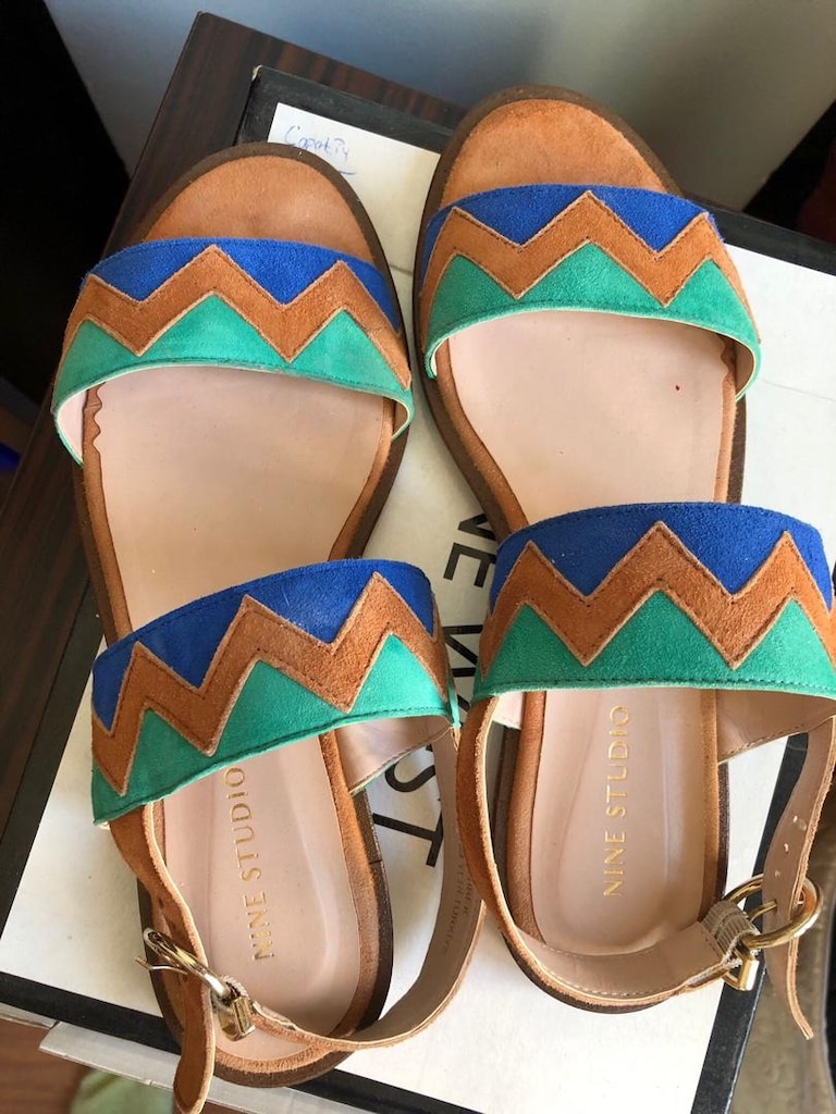 nine west hakiki süet etnik desen sandalet - 12