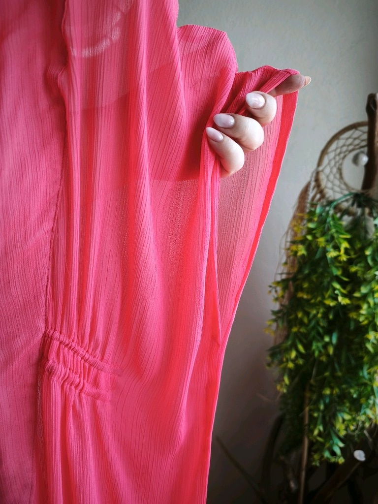 Fuşya Şifon Mini Pareo Kaftan V Yaka Lastikli L - 2