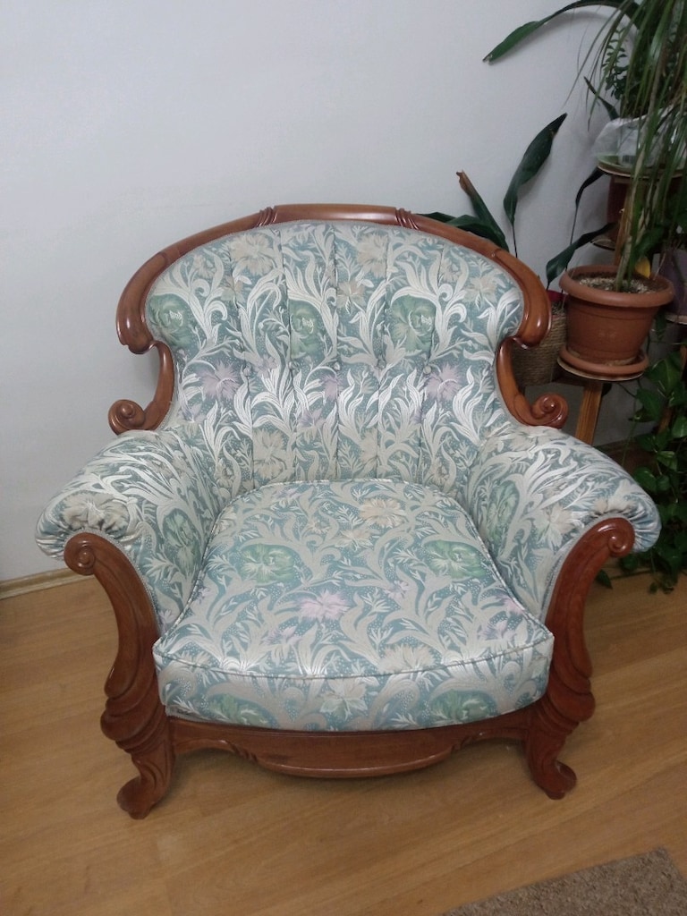 vintage antika masif ahşap oyma koltuk takımı - 3