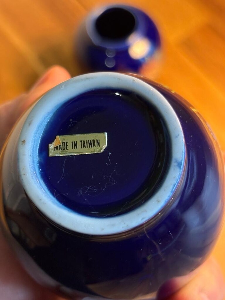 Vintage Kobalt Kapaklı Vazo Çifti - 5